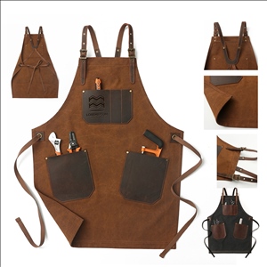 Canvas Work Apron With PU Leather Pockets